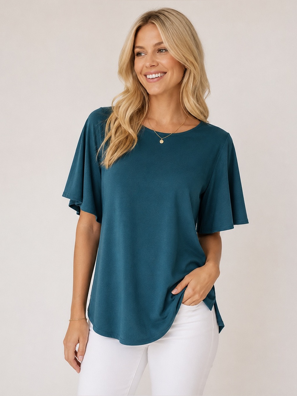 Green Envelope Flutter Sleeve Top - Sz M